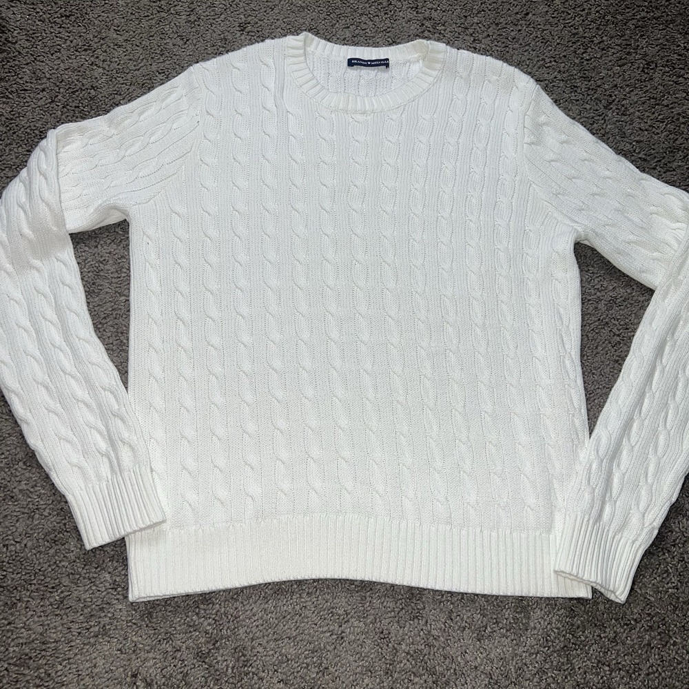 Brandy Melville Ivory Wool Blend Cable-Knit Pullover Crew Neck Sweater M